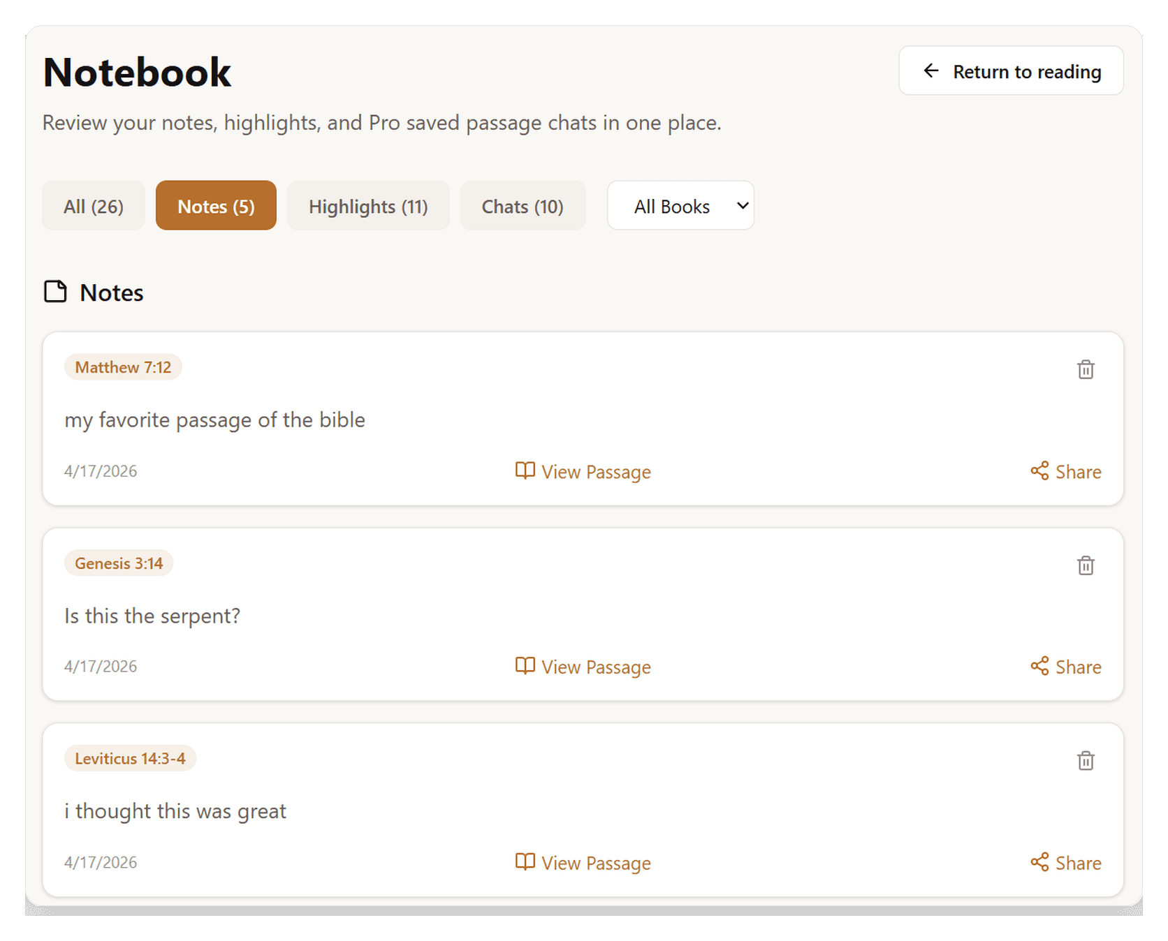 Notes and highlights screenshot